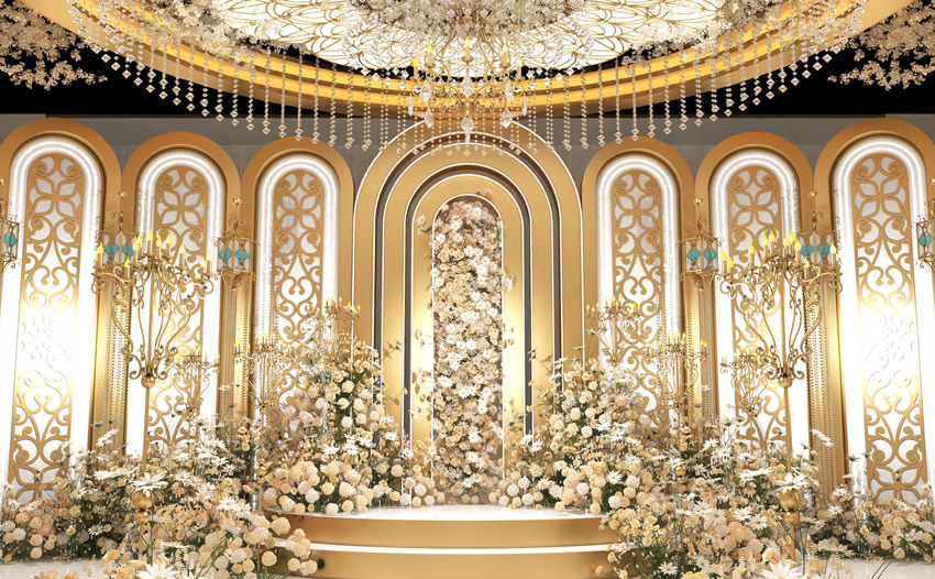 大姚香槟色调婚礼堂效果展示